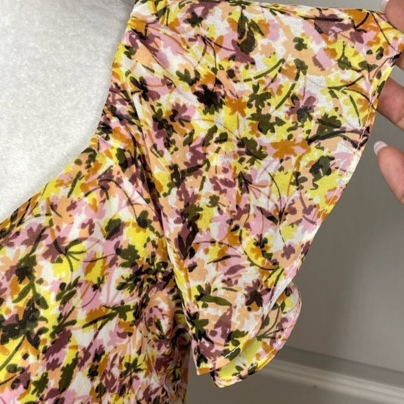 ASTR THE LABEL DRESS Floral Ruched Chiffon Mini YELLOW SIZE Medium - Picture 11 of 13
